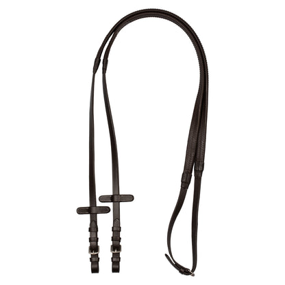 Leather and rubber reins.