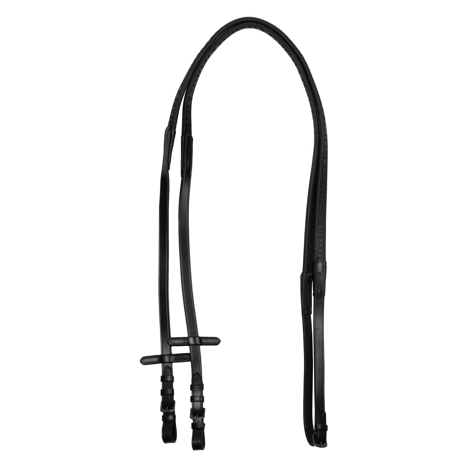 Leather and rubber reins black fitting.