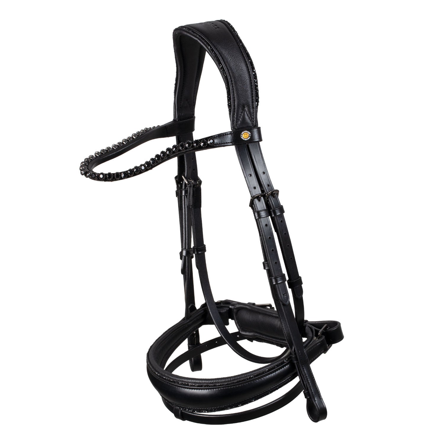 Anatomical leather dressage bridle with rhinestones.