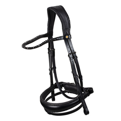 Anatomical leather dressage bridle with rhinestones.