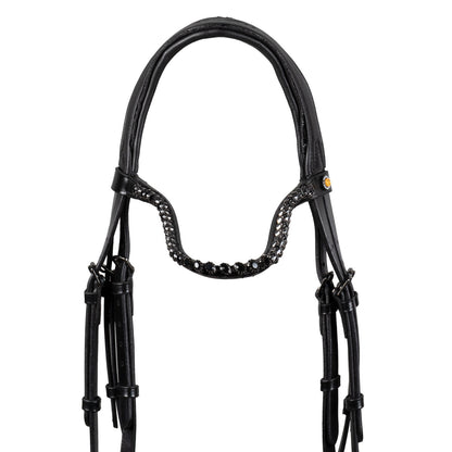 Anatomical leather dressage bridle with rhinestones