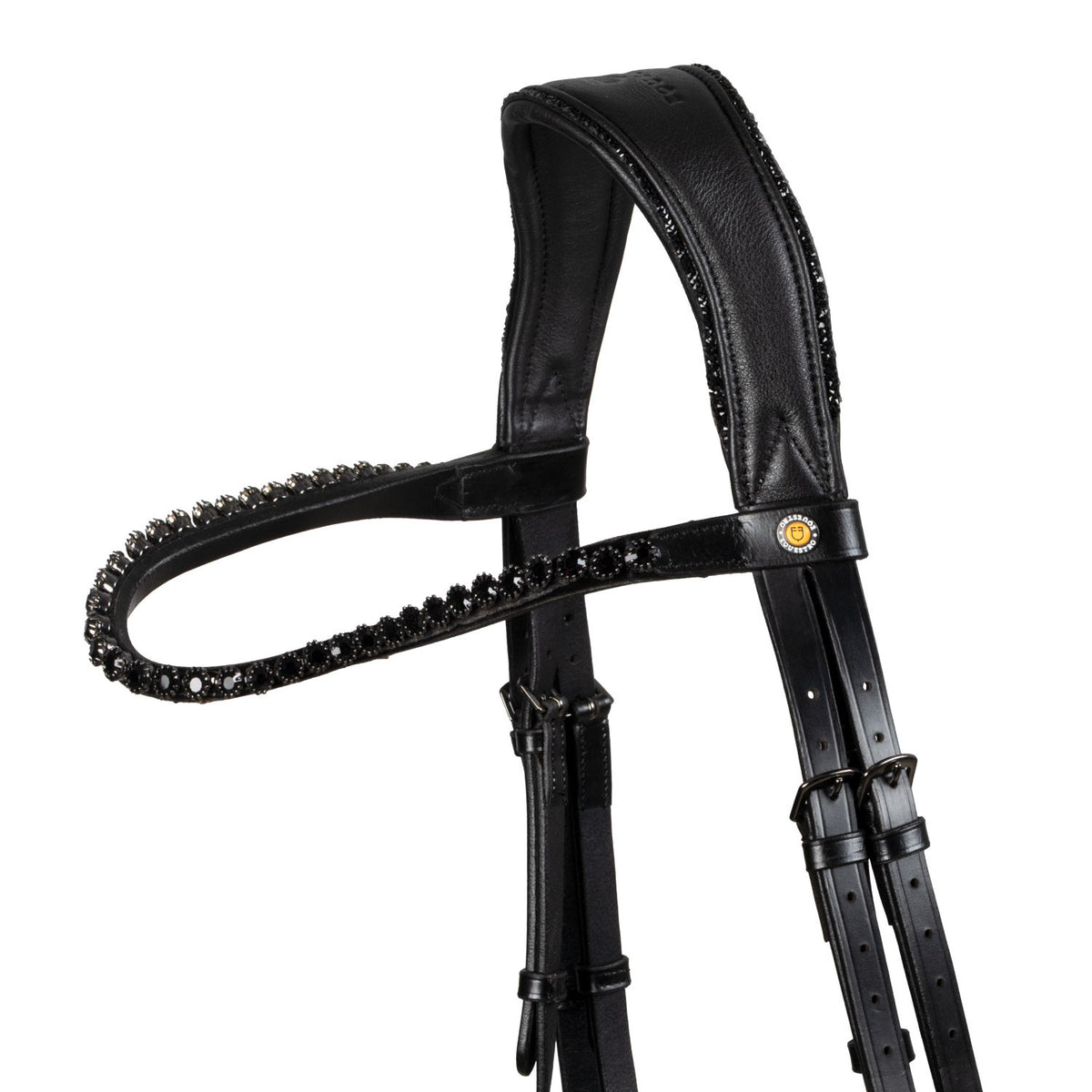 Anatomical leather dressage bridle with rhinestones