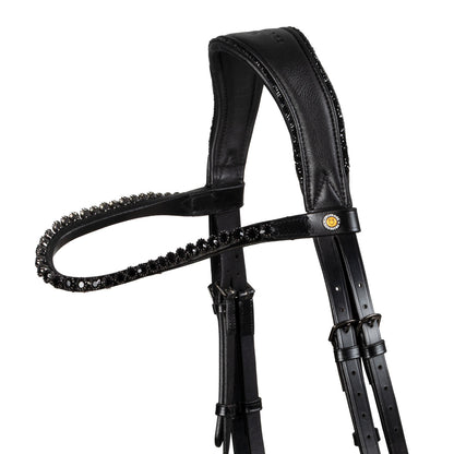 Anatomical leather dressage bridle with rhinestones
