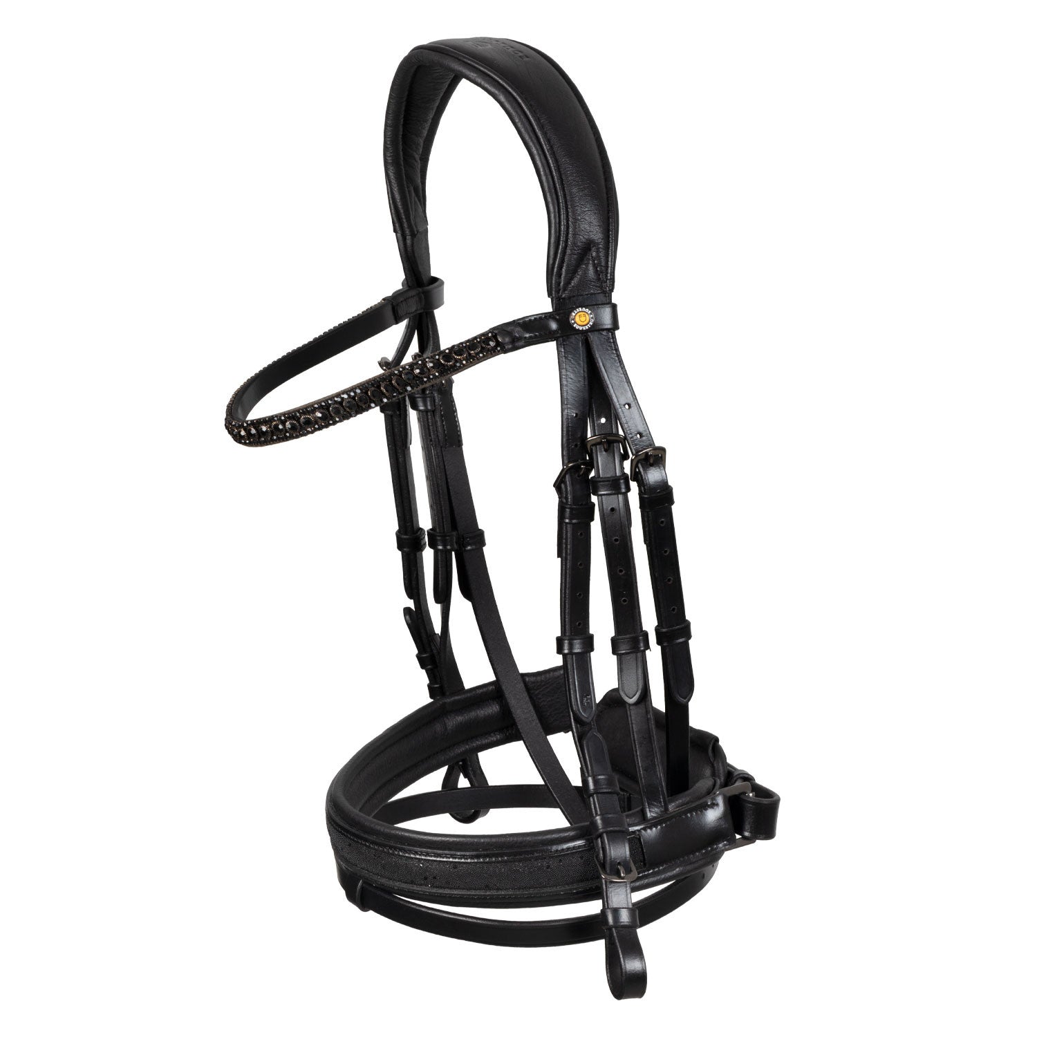 English leather bridle with glittery noseband.