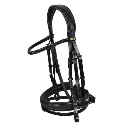 English leather bridle with glittery noseband.