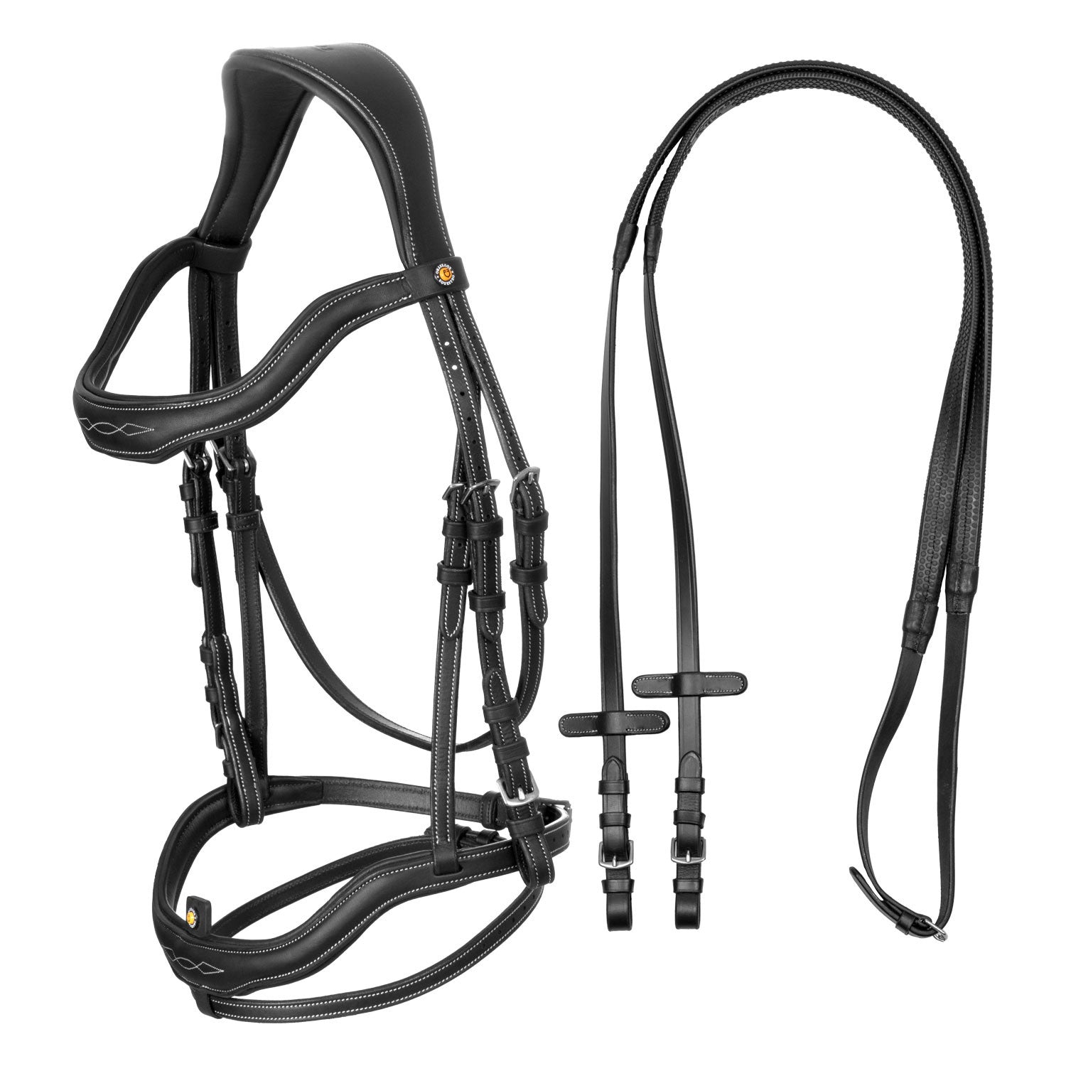 Soft leather stitched bridle.