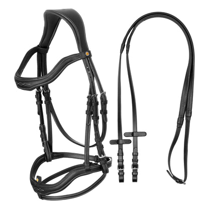 Soft leather stitched bridle.