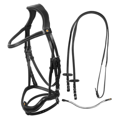 Anatomical bridle with curved noseband.