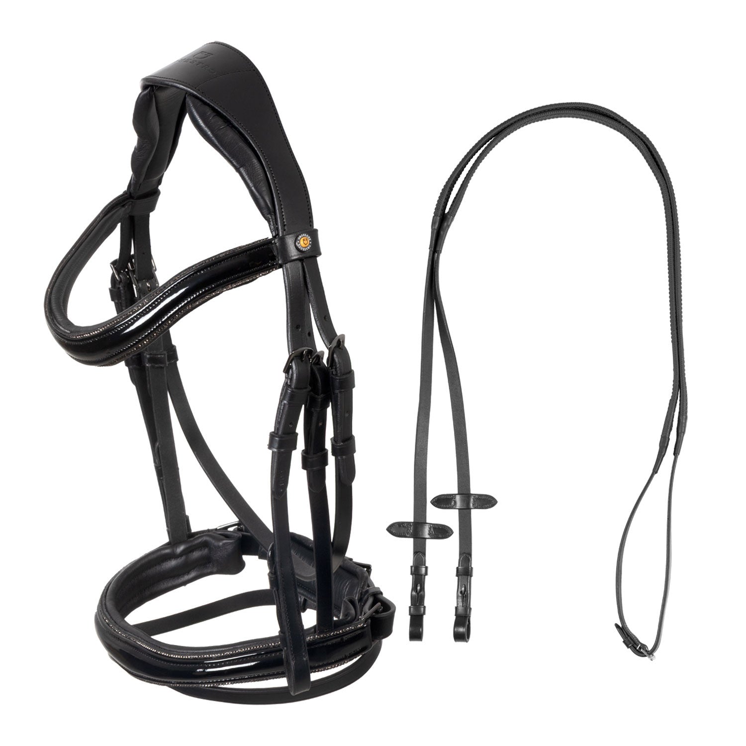 English bridle in polished leather with rhinestones.