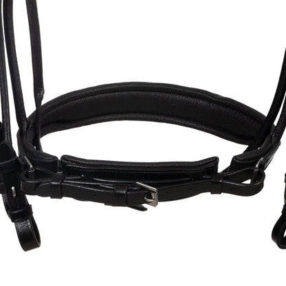Leather dressage bridle with anatomical headpiece