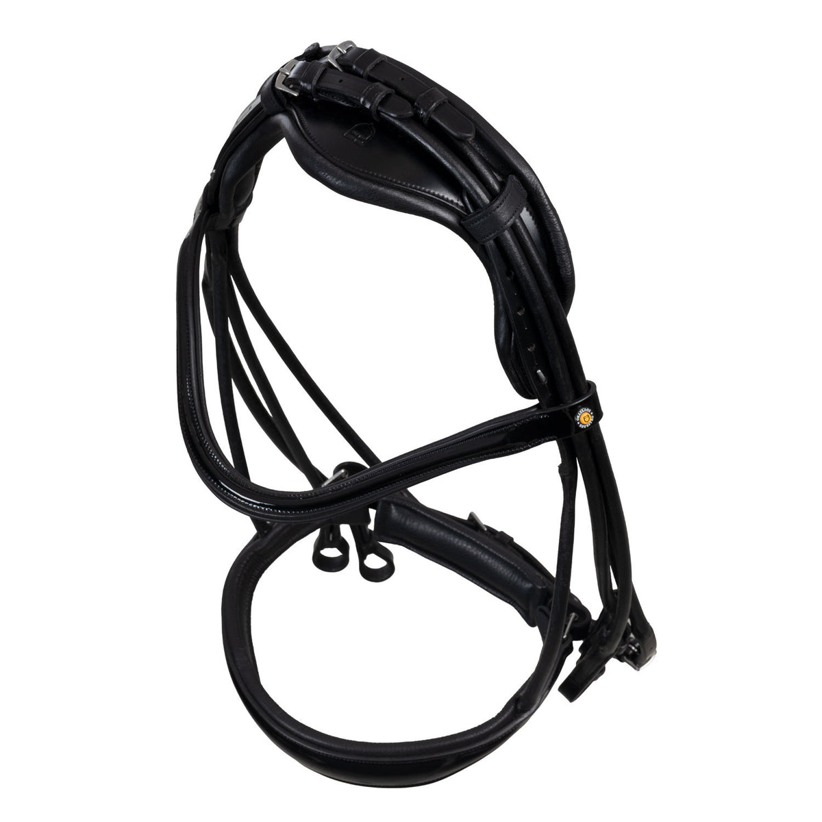 Leather dressage bridle with anatomical headpiece