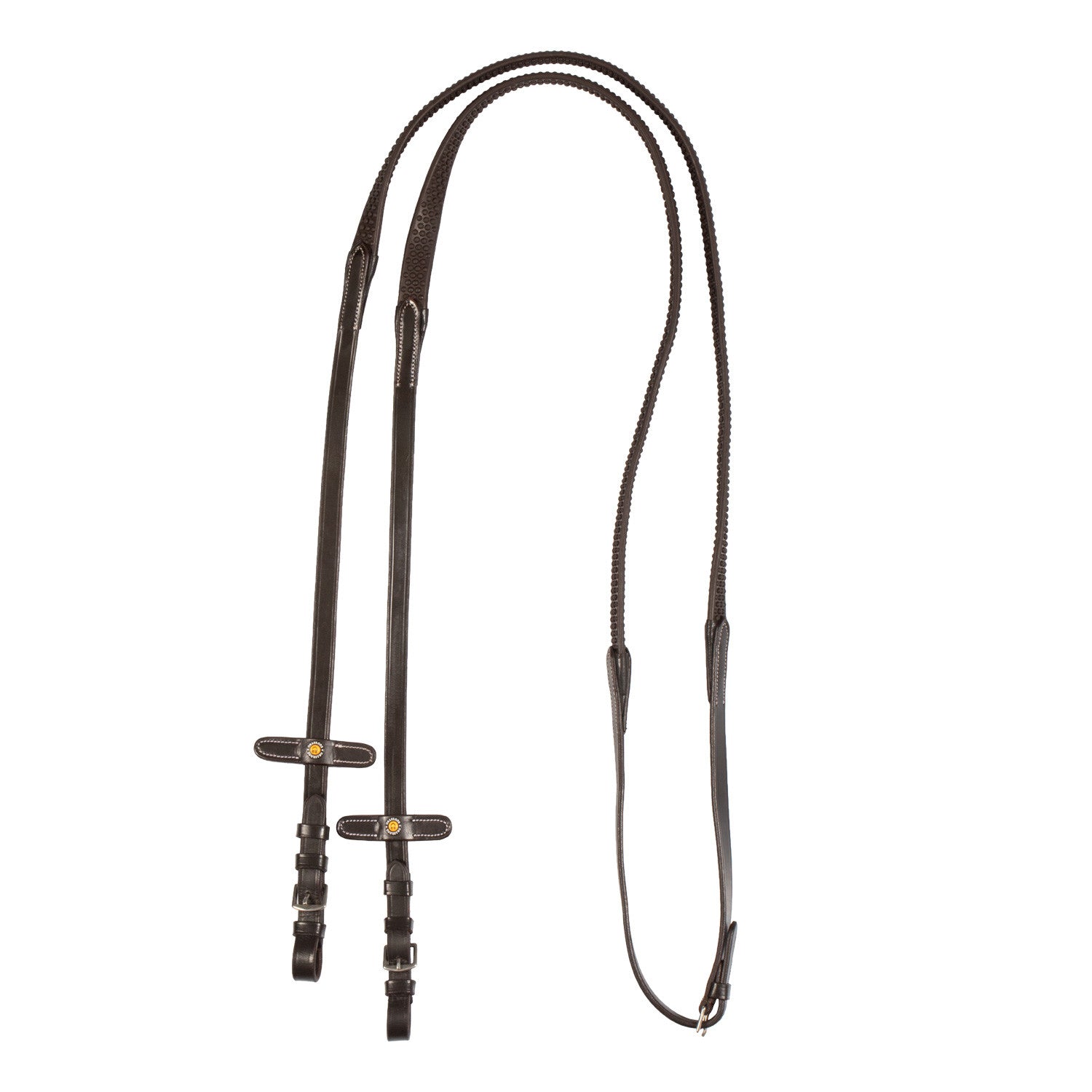 Leather reins with rubber grip.