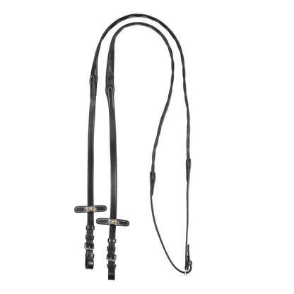 Leather magna reins with rubber grip.
