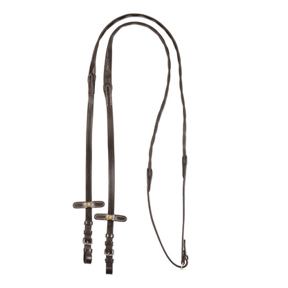 Leather magna reins with rubber grip.