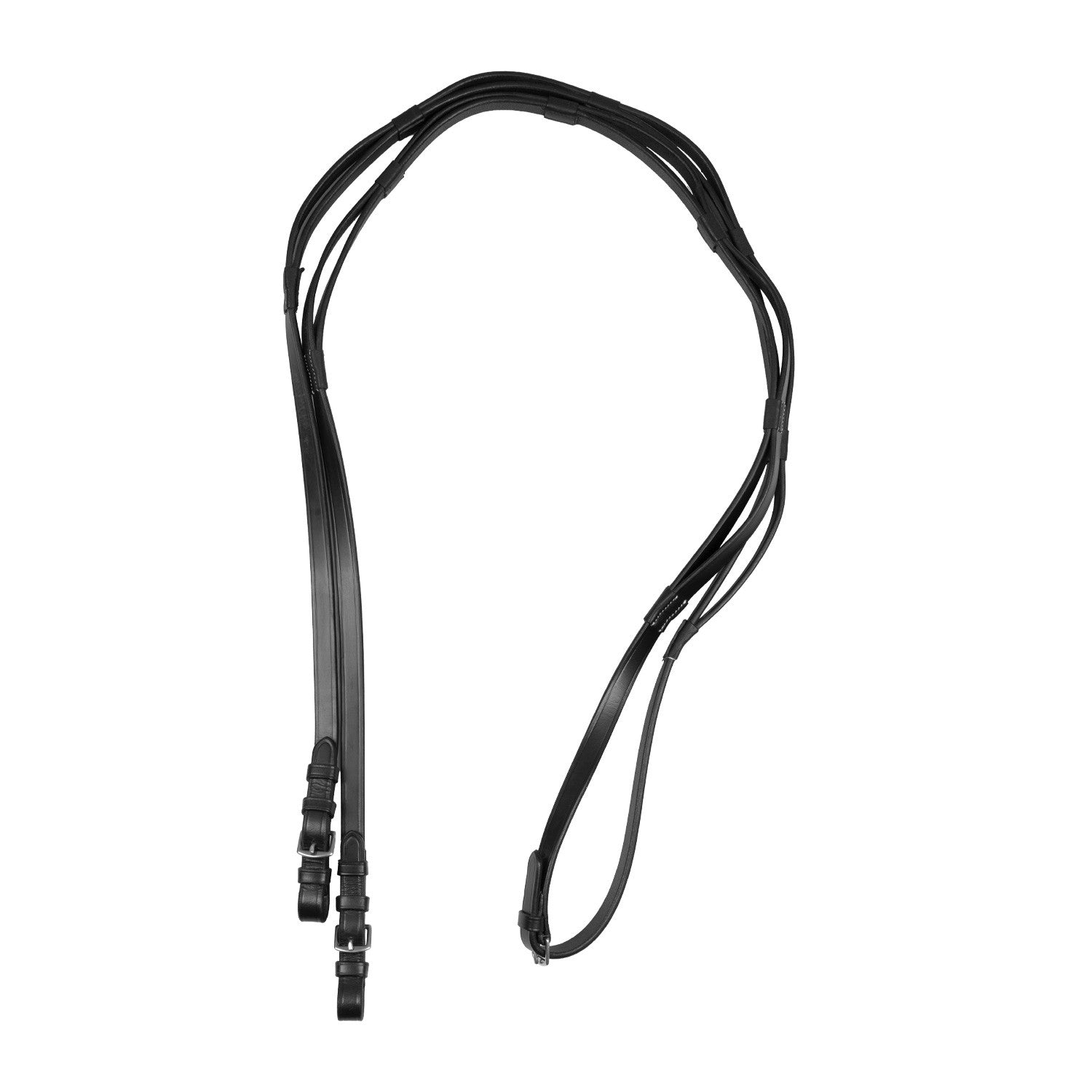 Leather reins with stainless steel buckles.