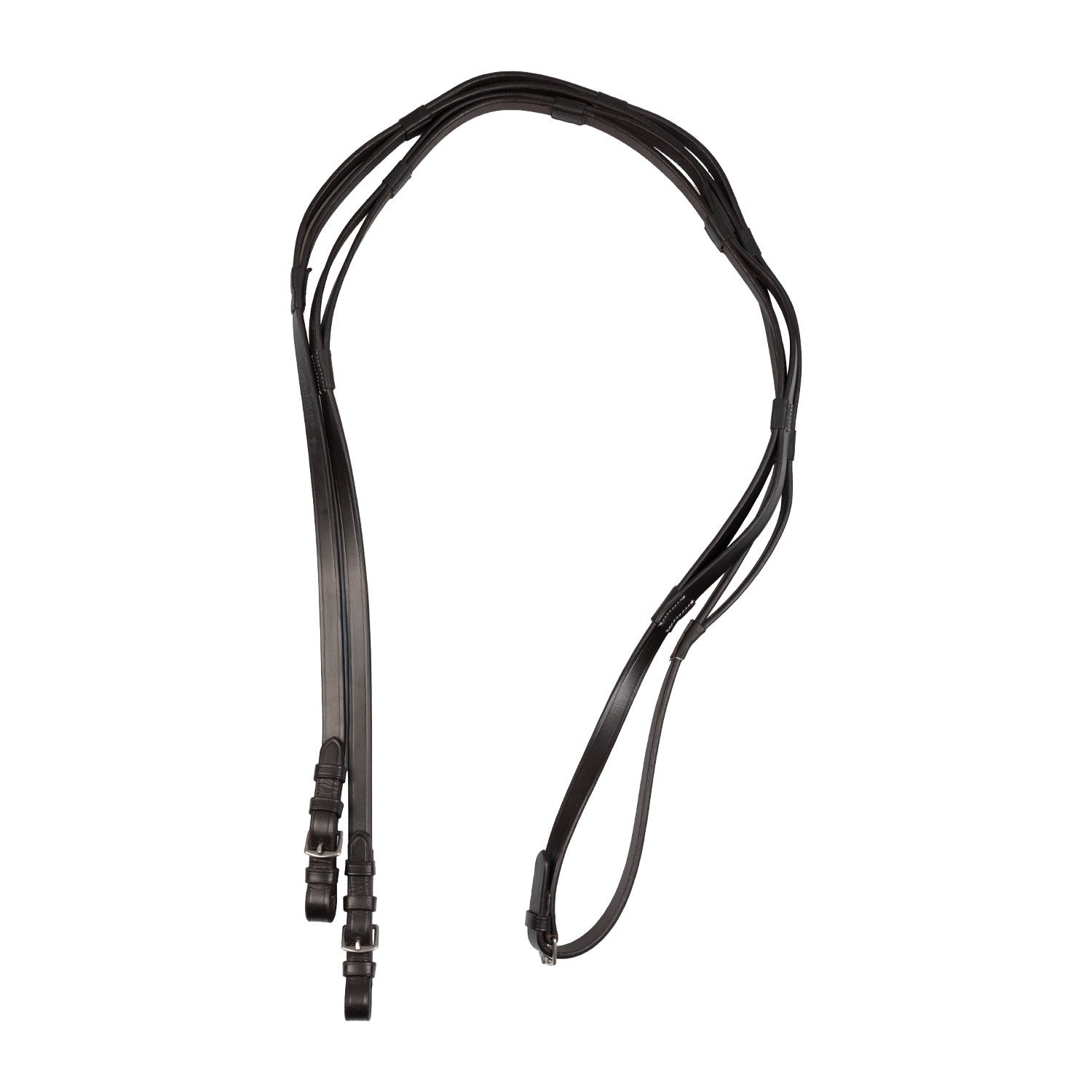 Leather reins with stainless steel buckles.