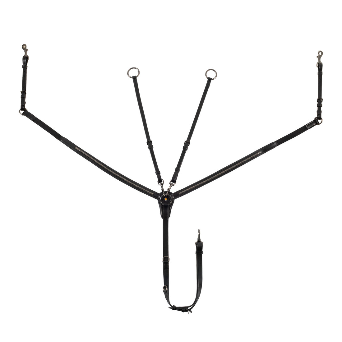 Tanned leather fork breastplate with black clincher.