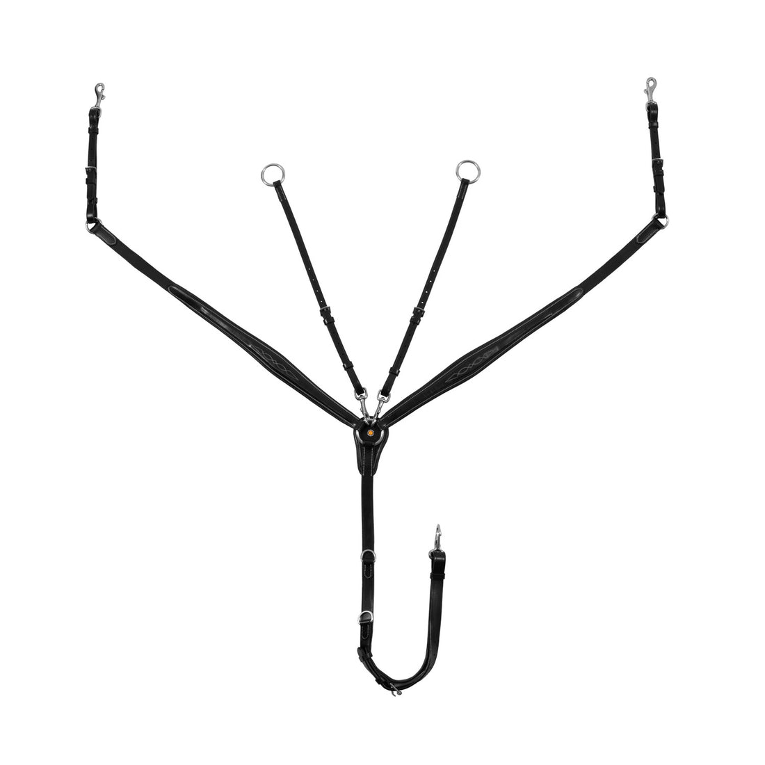 Tanned leather fork breastplate with embroideries.