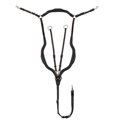 Anatomical leather breastplate with removable martingale.