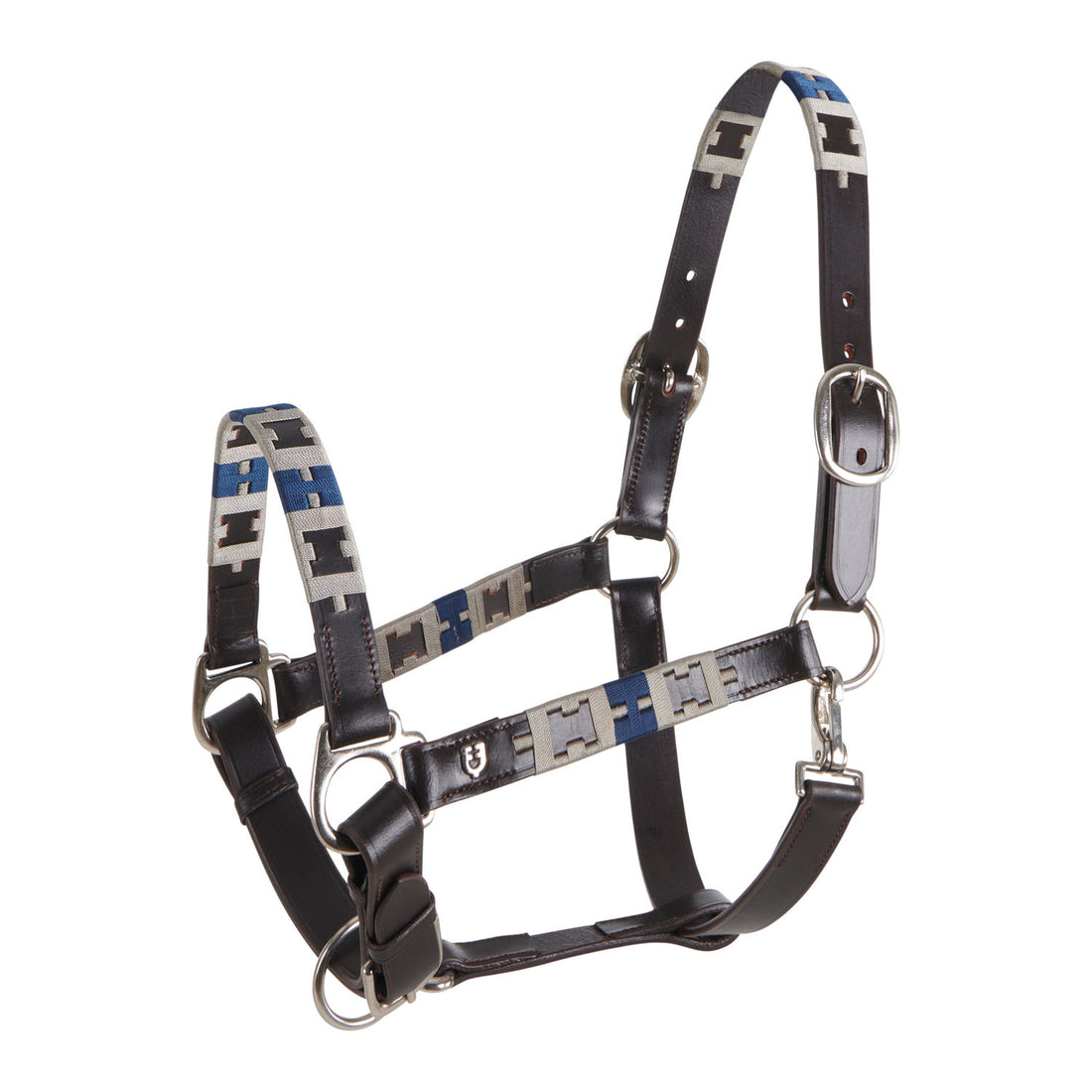 Leather halter with geometric pattern.