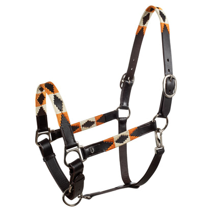 Leather halter with navajo decorations.