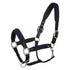 Leather halter with braided nylon inserts.