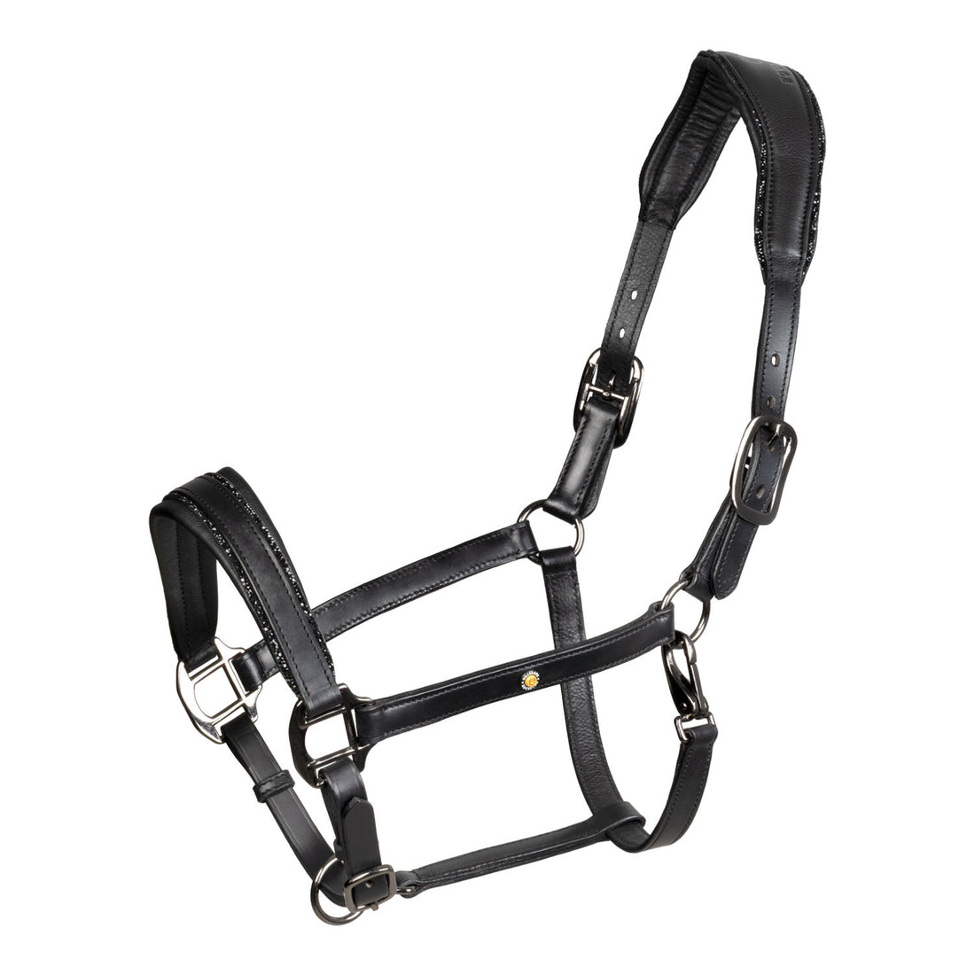Leather halter with glittery piping.