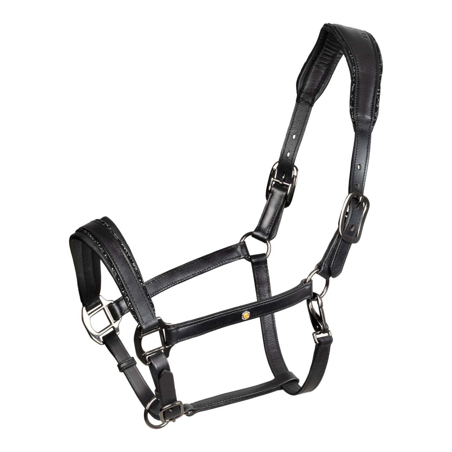 Leather halter with glittery piping.
