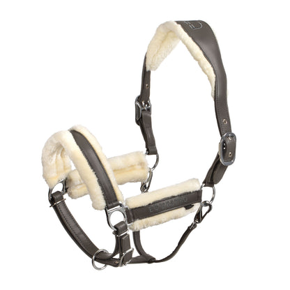 Polypropylene halter with faux sheepskin padding.