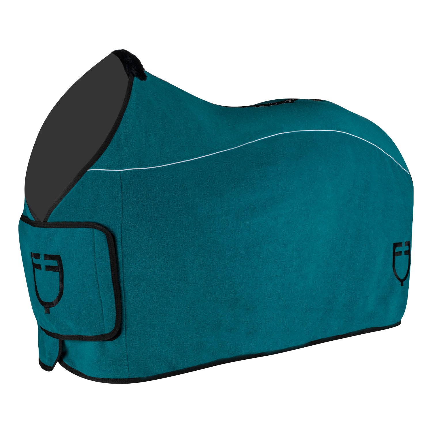 Fleece rug with flap front closure.