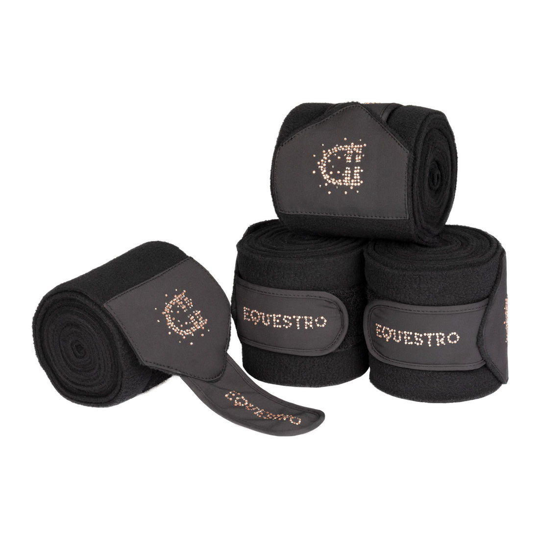 Fleece bandages with rhinestone logo.