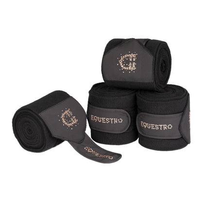Fleece bandages with rhinestone logo.