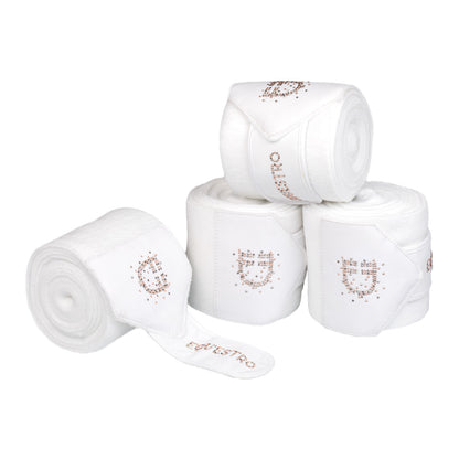 Fleece bandages with rhinestone logo.