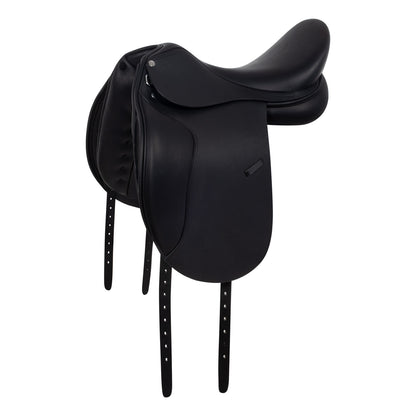 Dressage saddle with removable blocks.