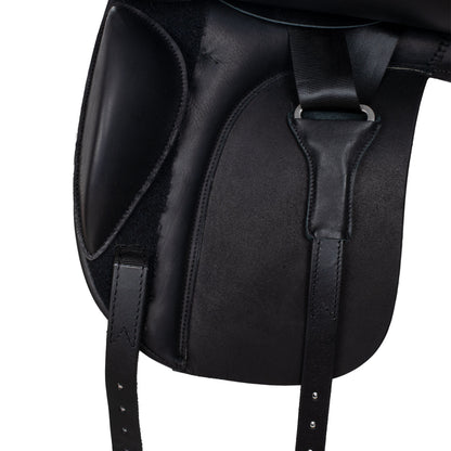 Dressage saddle with removable blocks