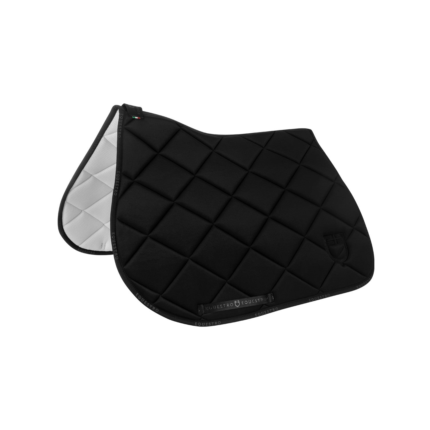 Jumping saddle pad technical fabric with logo.