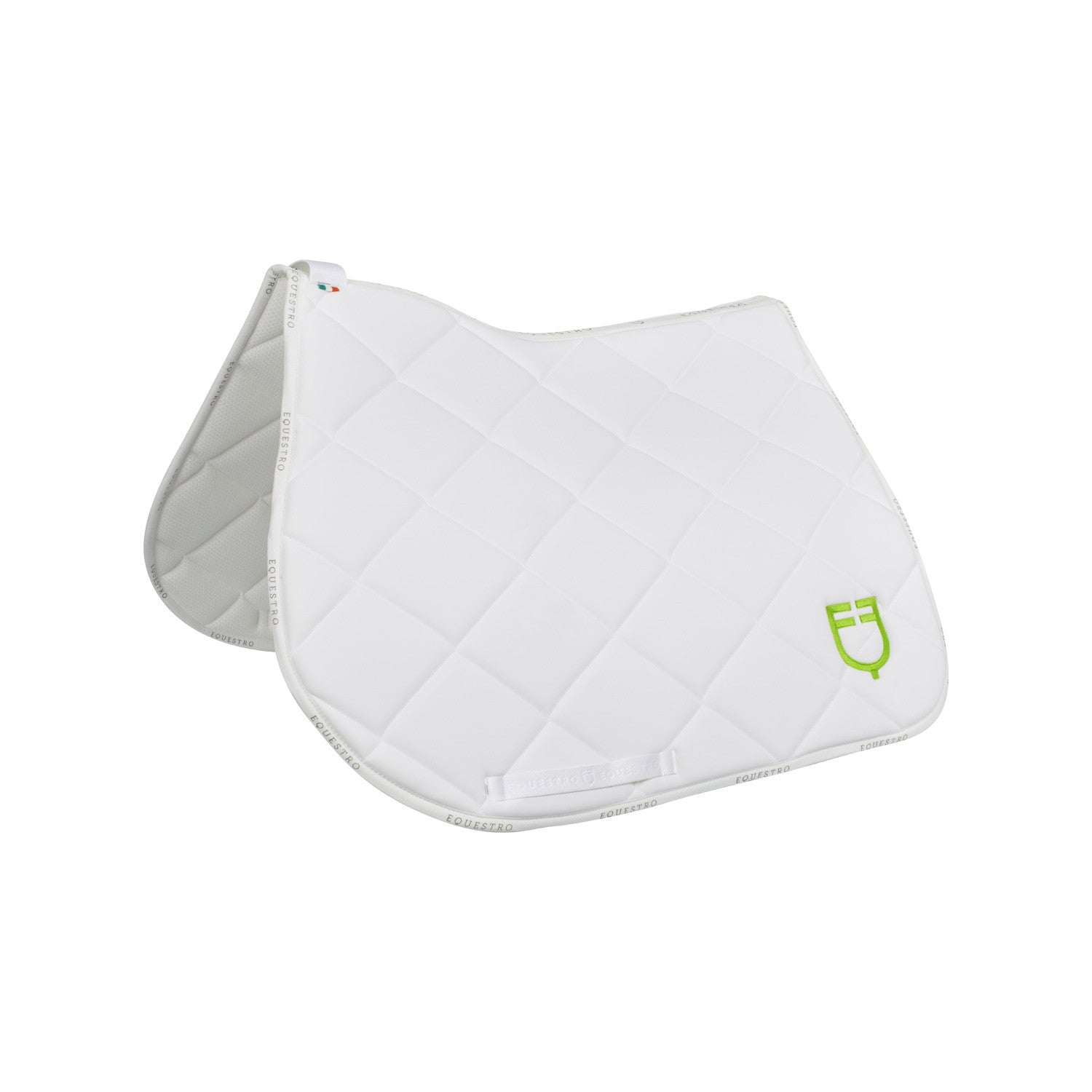 Jumping saddle pad with multicolor logo.