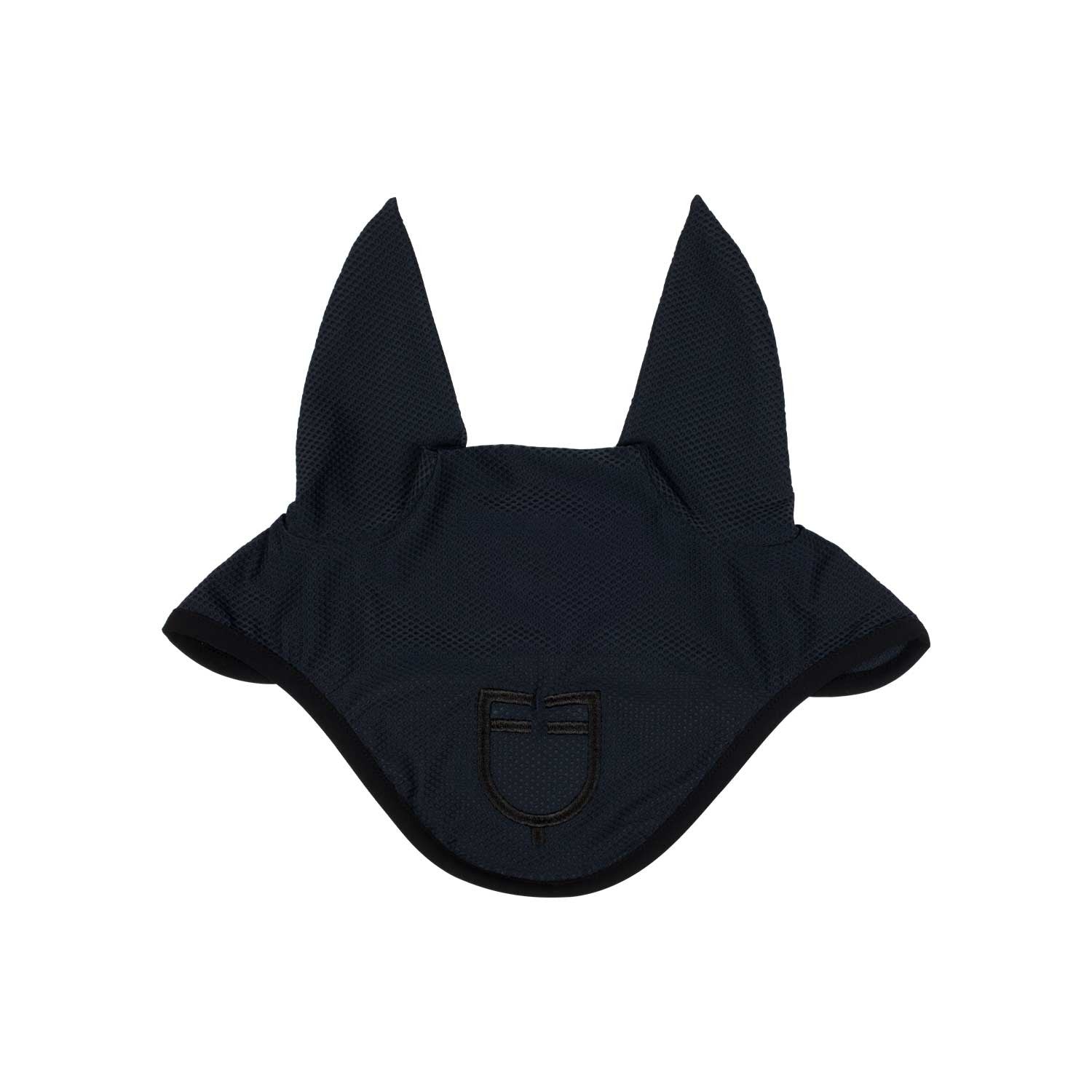 Perforated fabric fly veil with logo.