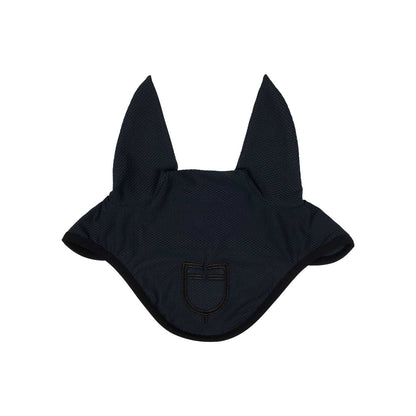 Perforated fabric fly veil with logo.