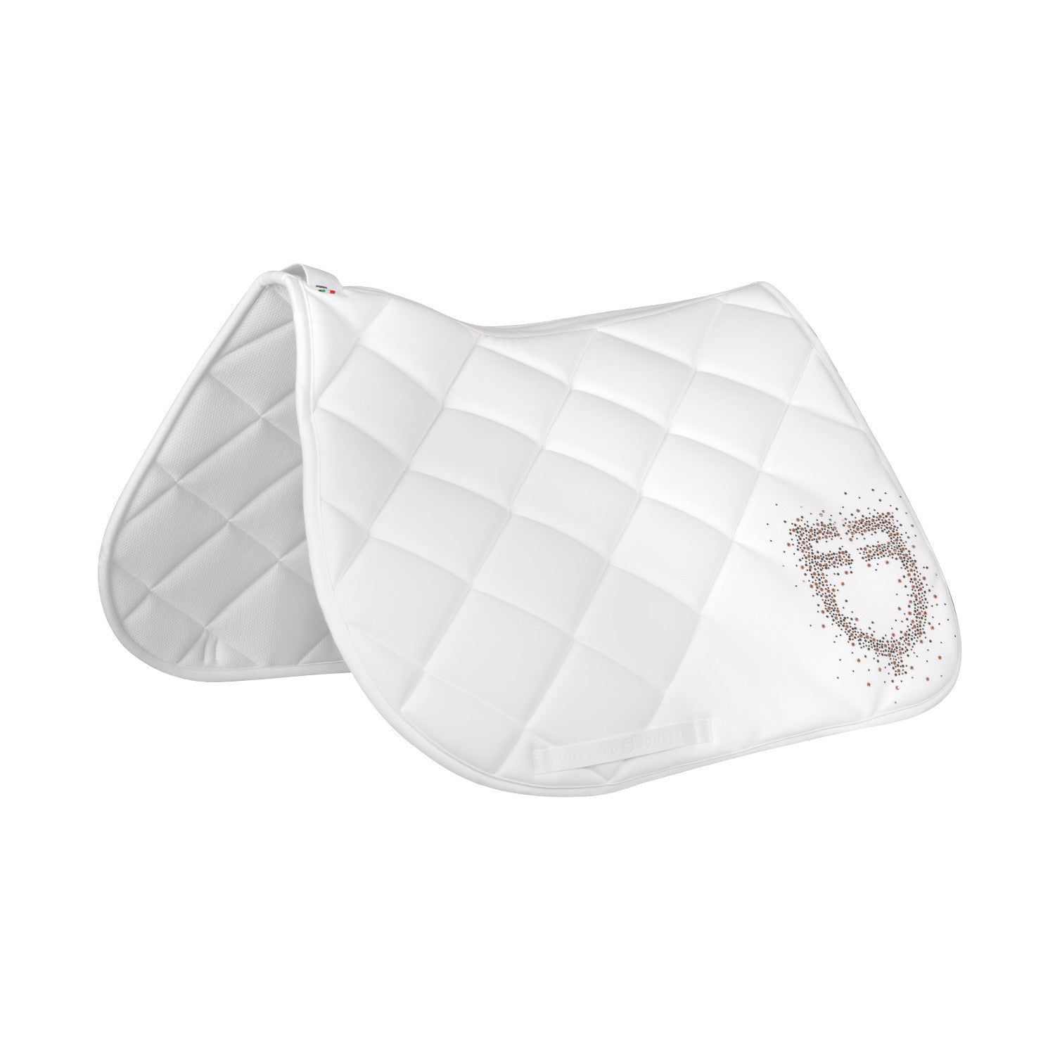 Jumping saddle pad rhinestone logo.