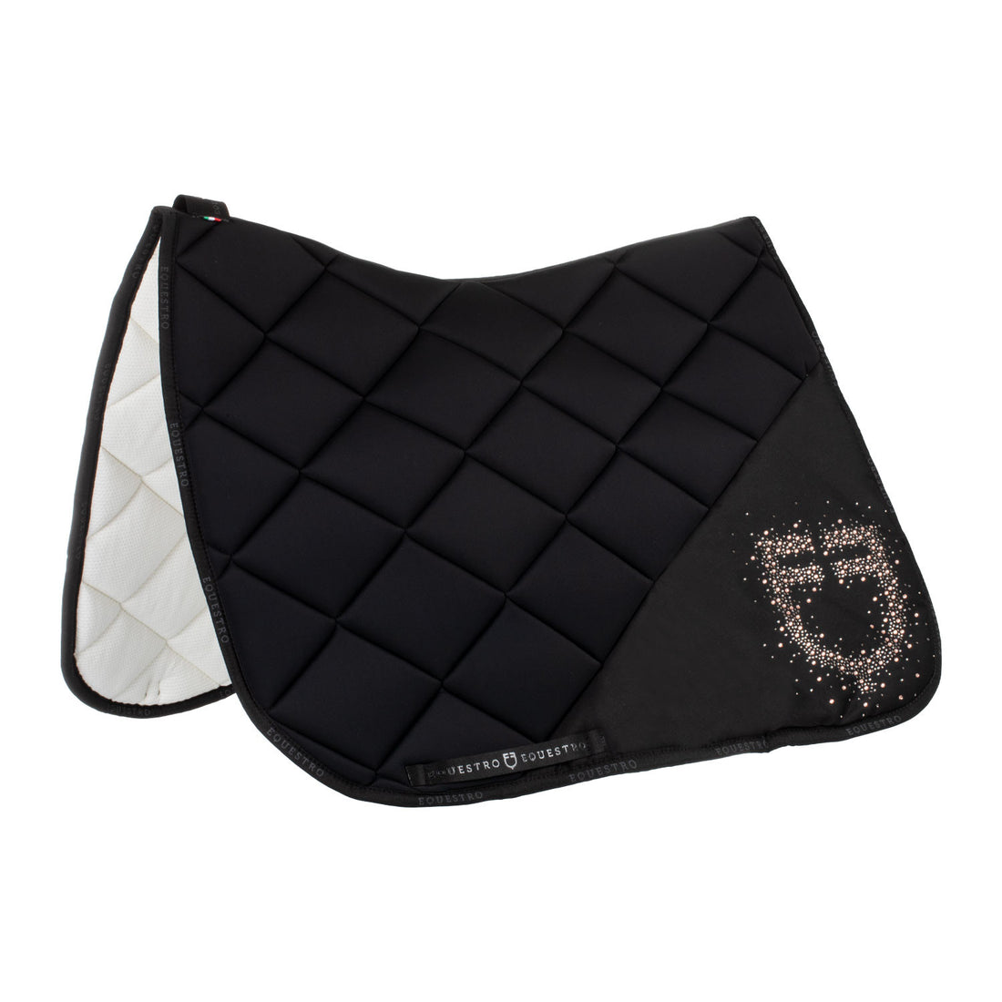 Dressage saddle pad rhinestone logo.