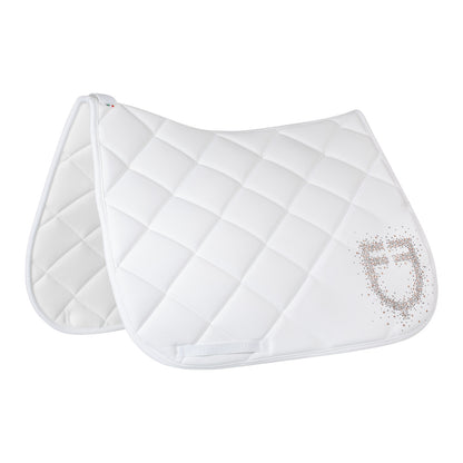 Dressage saddle pad rhinestone logo.