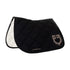 Jumping saddle pad with rhinestone logo.