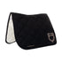 Dressage saddle pad with rhinestone logo.