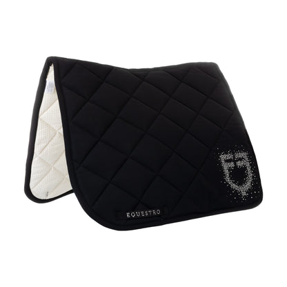 Dressage saddle pad with rhinestone logo.
