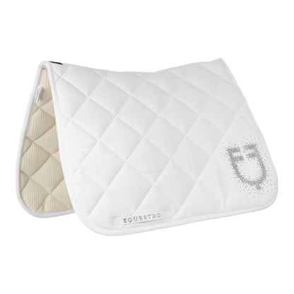 Dressage saddle pad with rhinestone logo.