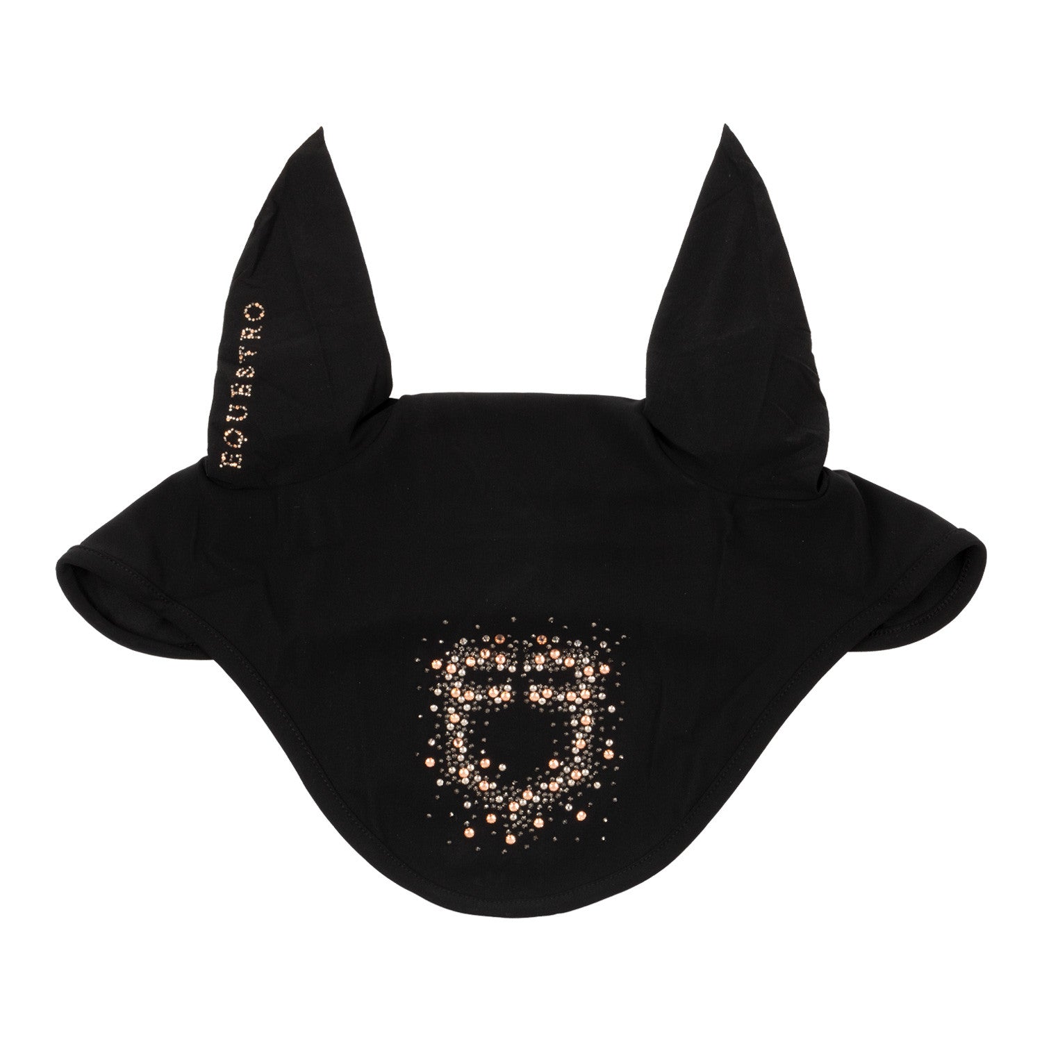 Fly veil in technical fabric with rhinestone logo.