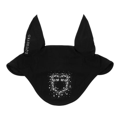 Fly veil in technical fabric with rhinestone logo.