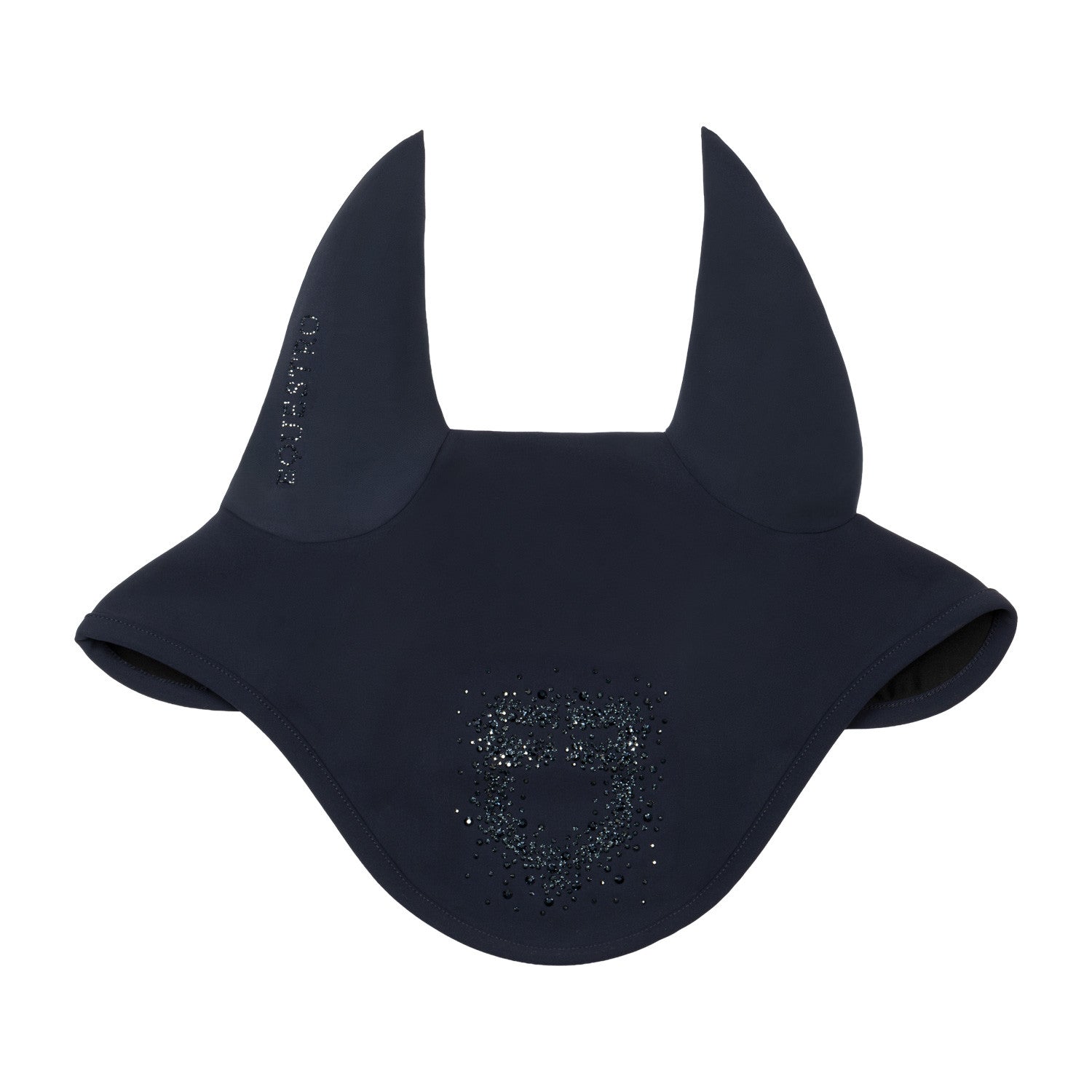 Fly veil in technical fabric with rhinestone logo.