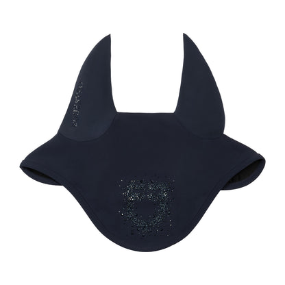 Fly veil in technical fabric with rhinestone logo.